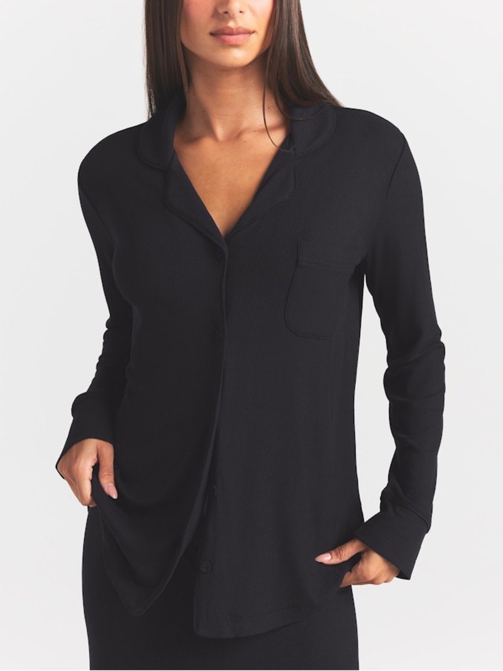SKIMS Black Knit Long Sleeve Lounge Top